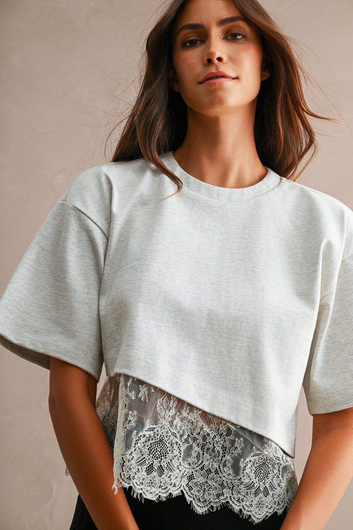 Grey Jersey Lace Top