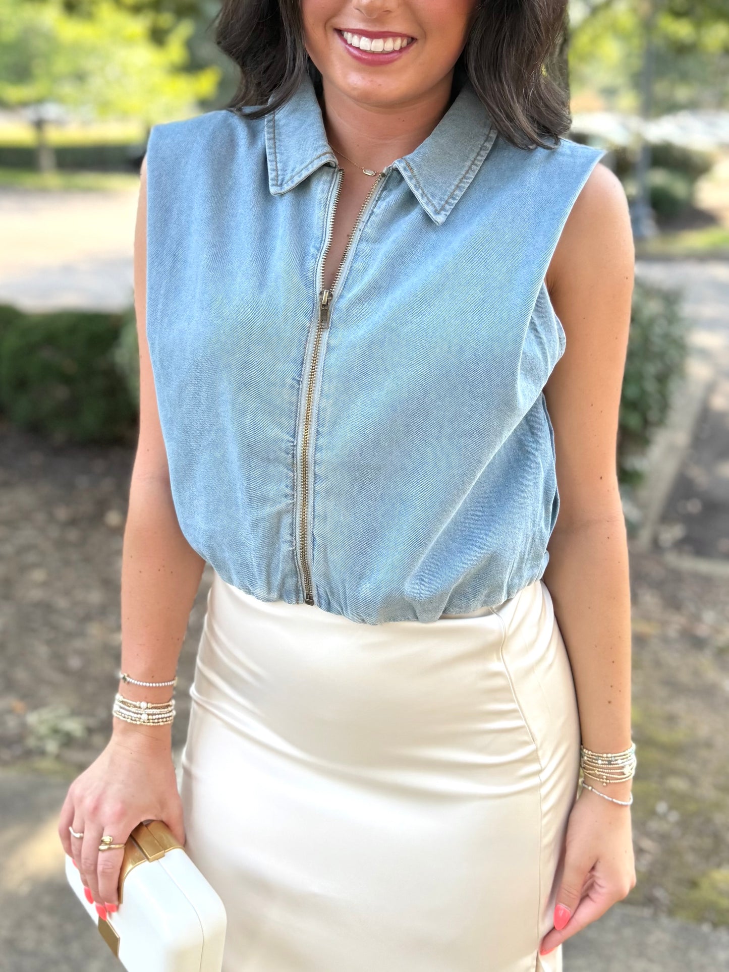 Washed Denim Crop Vest