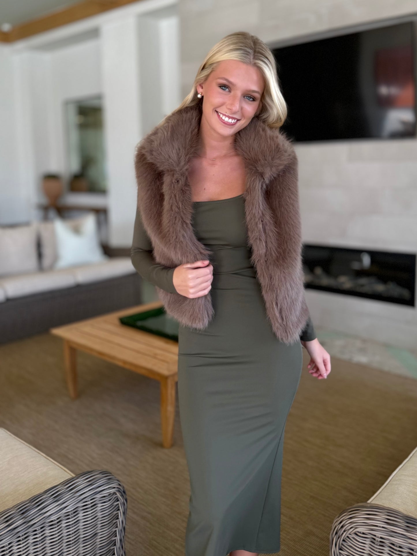 Brown Cropped Fur Vest