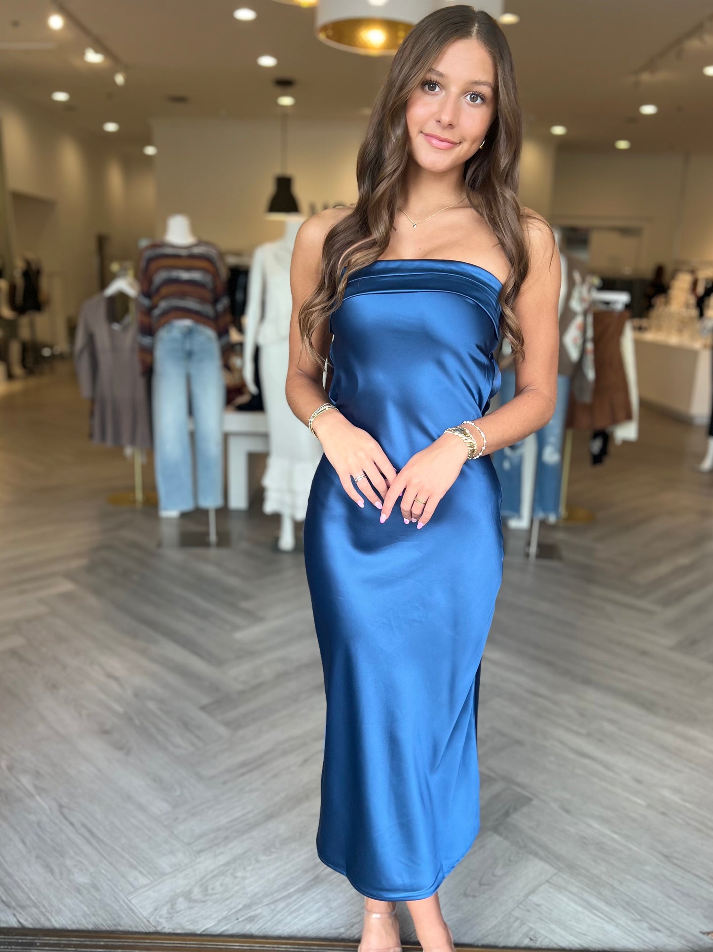 Scoop Back Satin Maxi