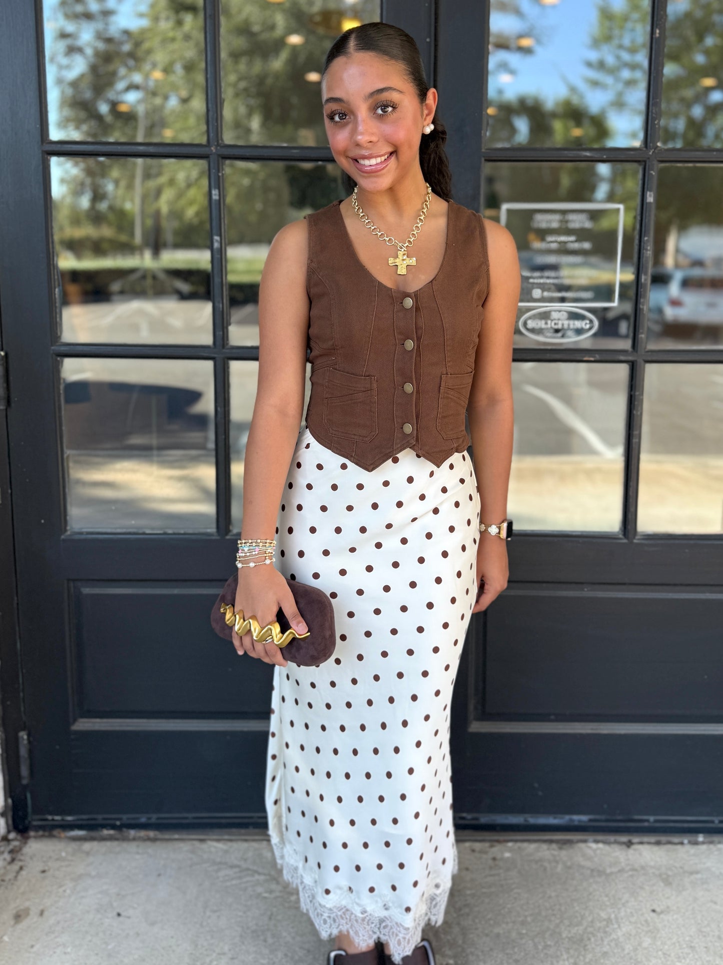 Brown Cropped Button Vest