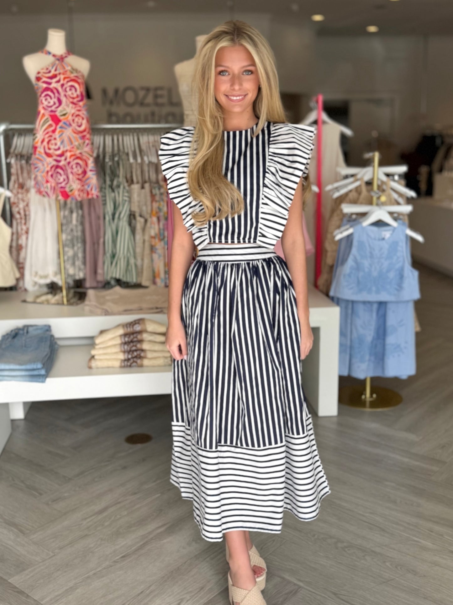 Navy Reverse Stripe Skirt