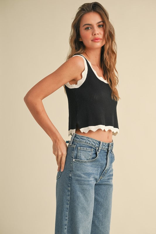 Black/White Scallop Top