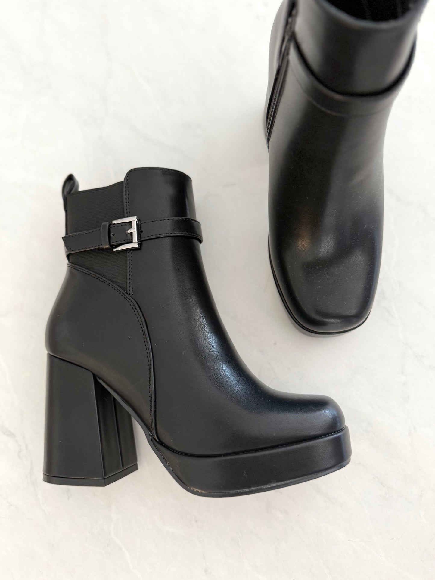 Leather Buckle Platform Bootie (2 colors)