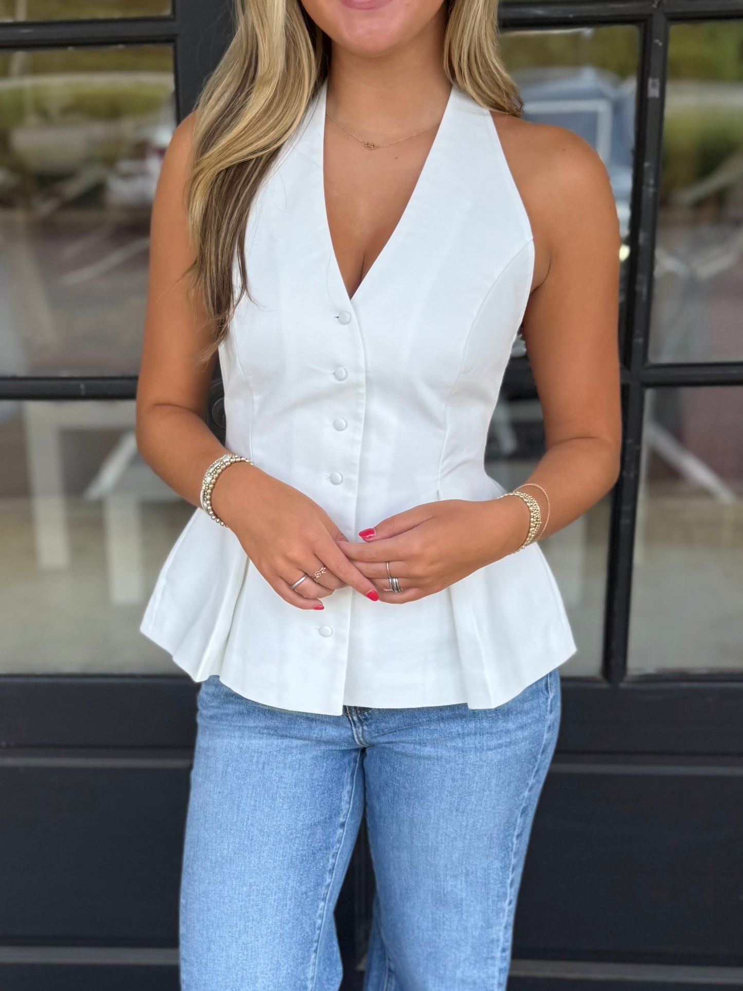 Pleat Button Halter Top
