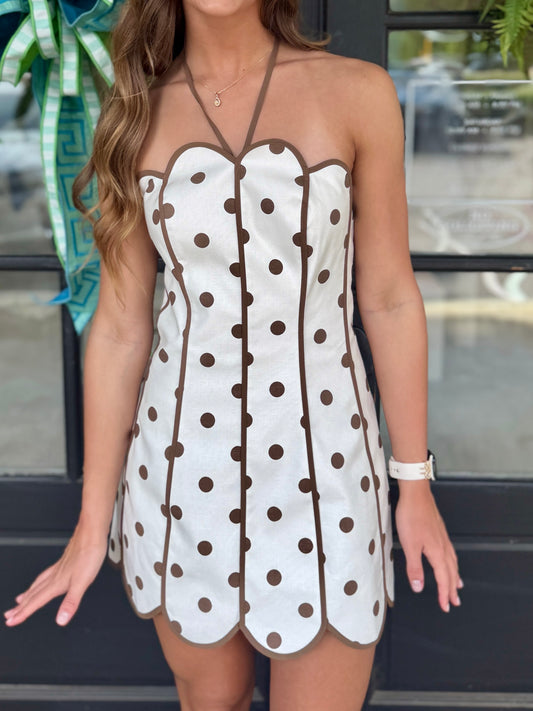 Brown Polka Dot Scallop Mini