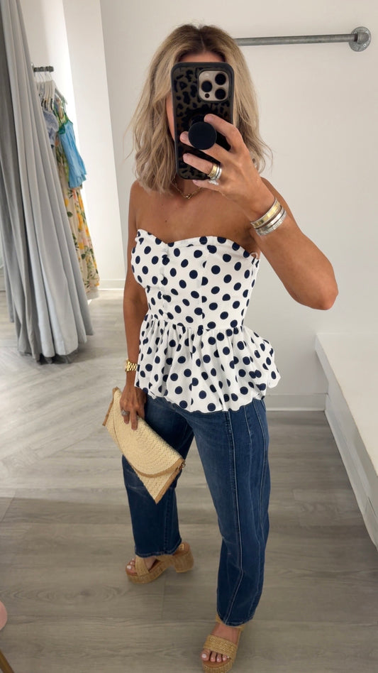 White/Navy PolkaDot Bubble Top
