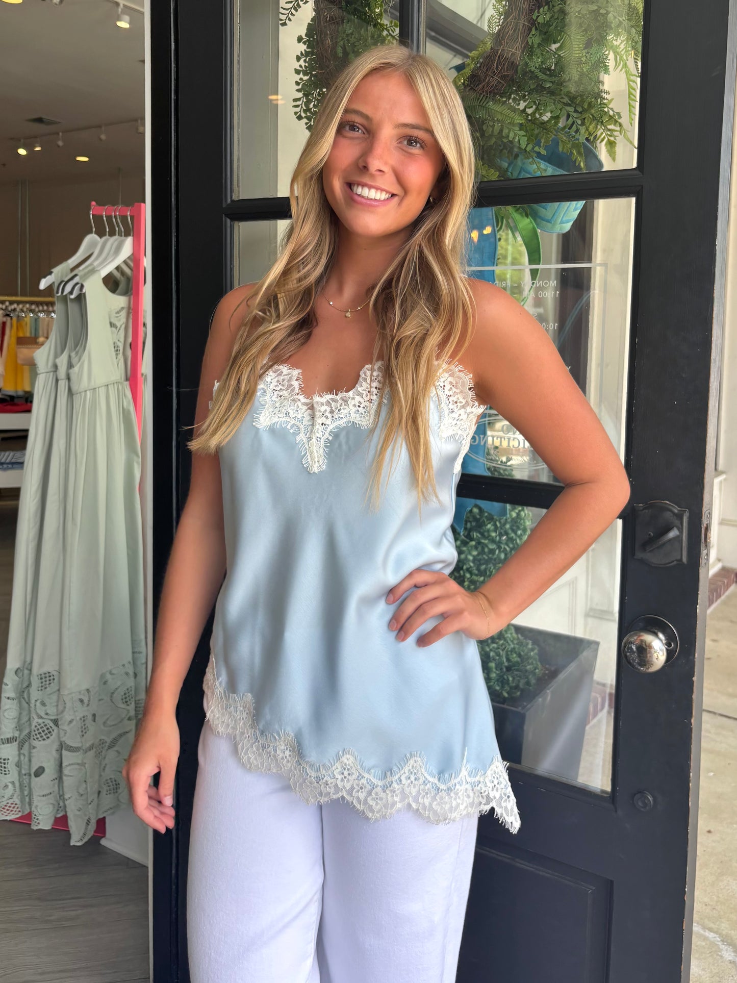 Baby Blue Satin Lace Top
