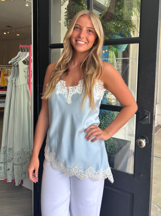 Baby Blue Satin Lace Top