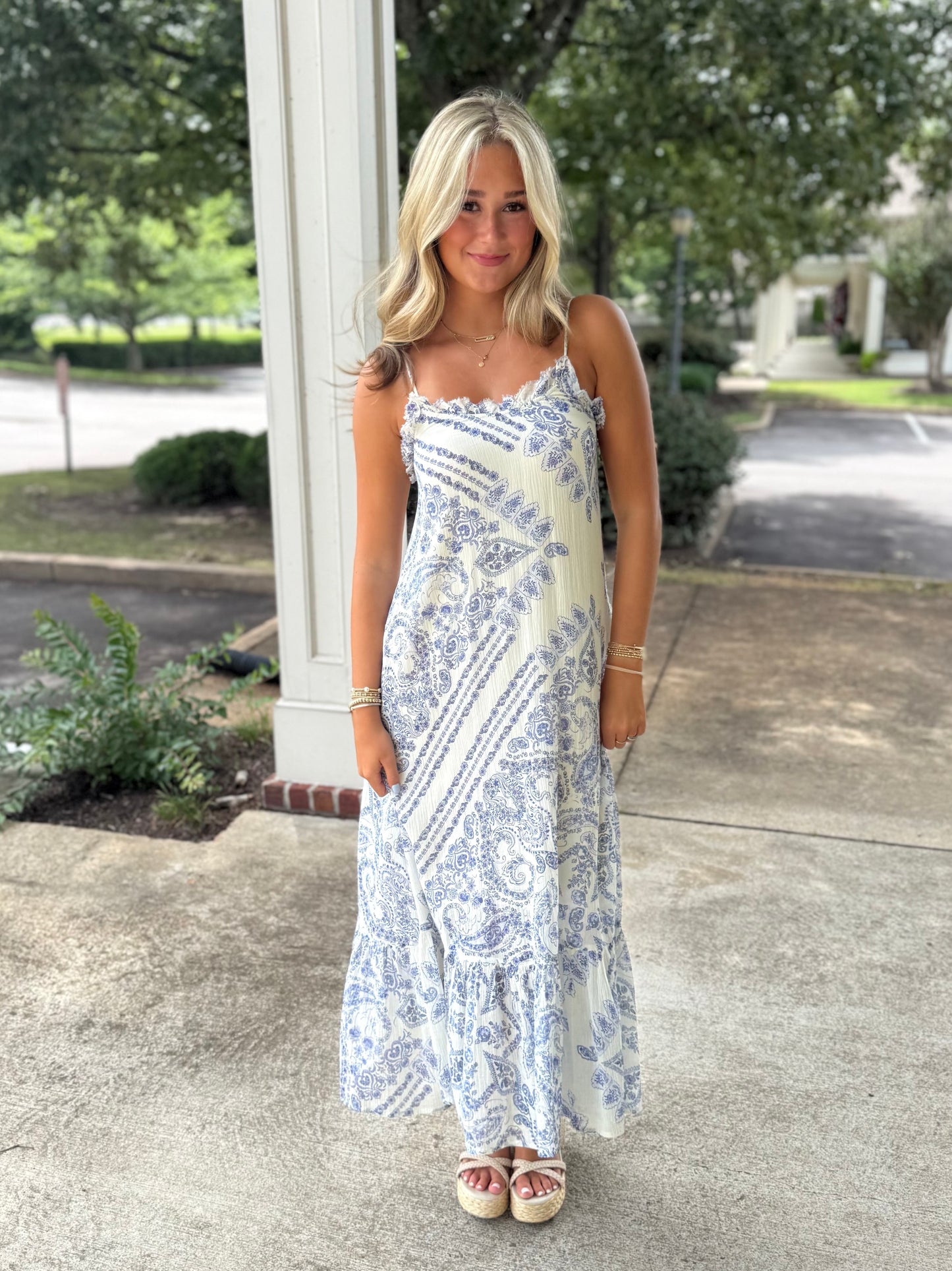 White/Blue Paisley Maxi