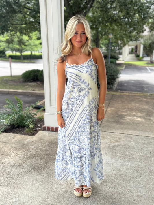 White/Blue Paisley Maxi