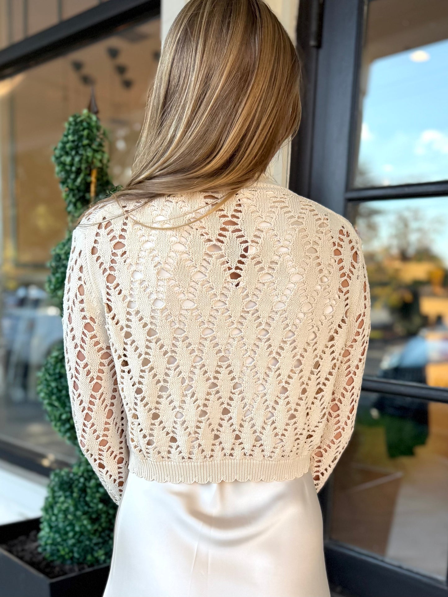 Beige Satin Slip Dress with Crochet Top