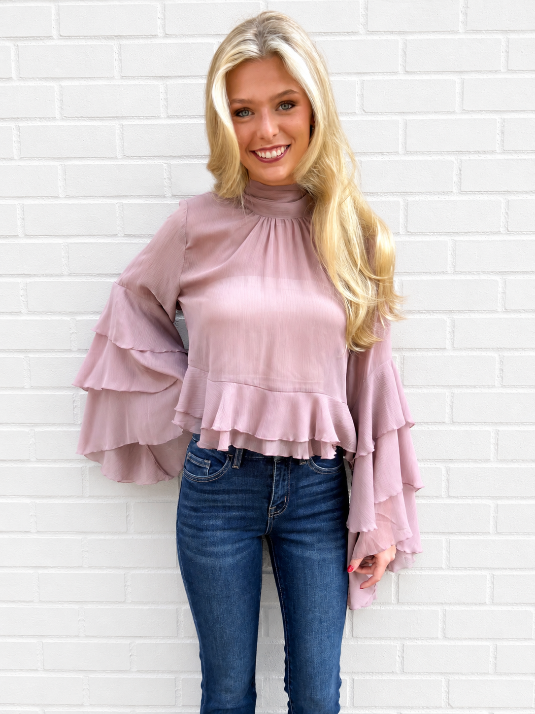Mauve Sheer Ruffle Top