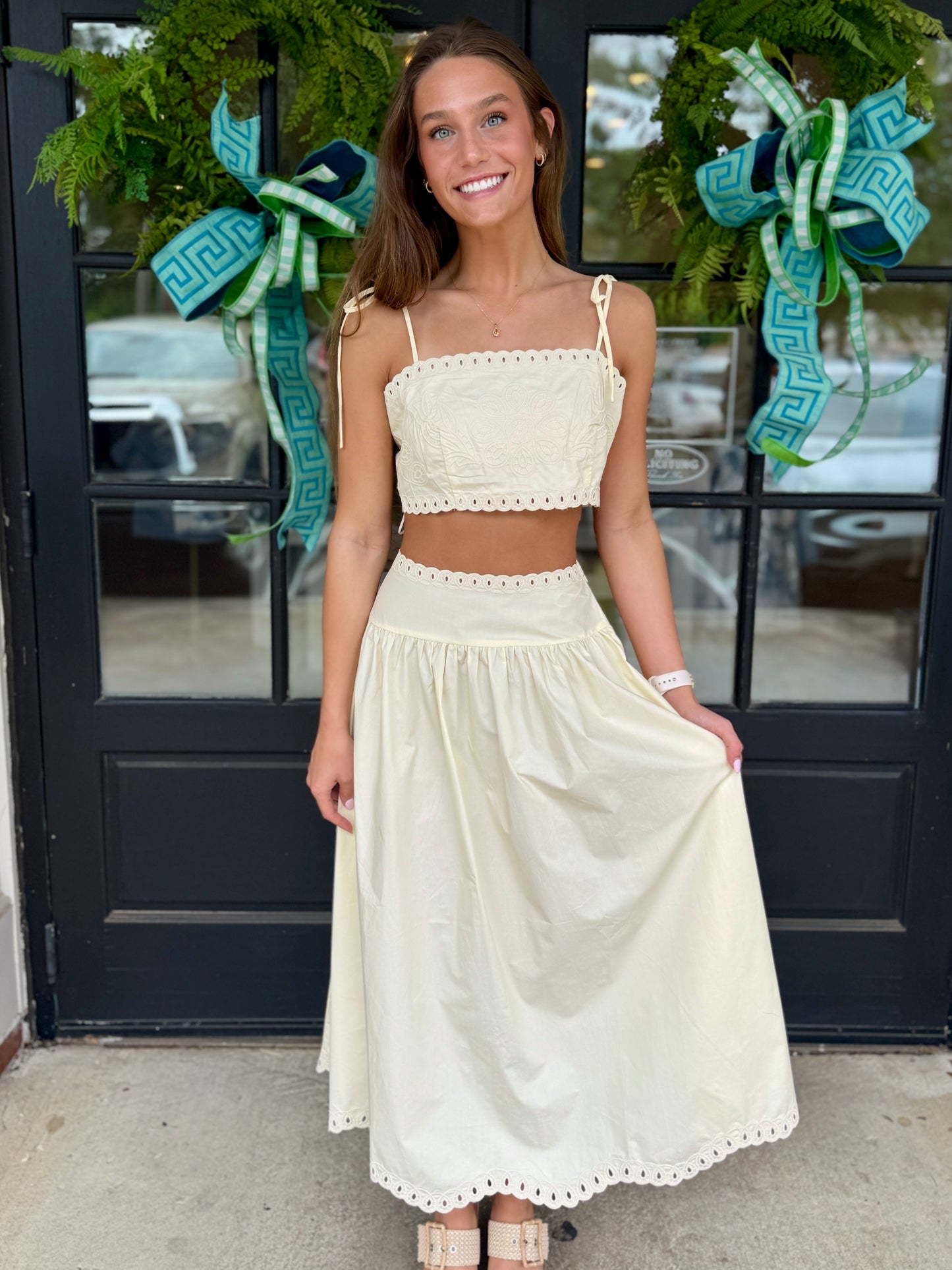 Embroidered Lemon Midi Skirt