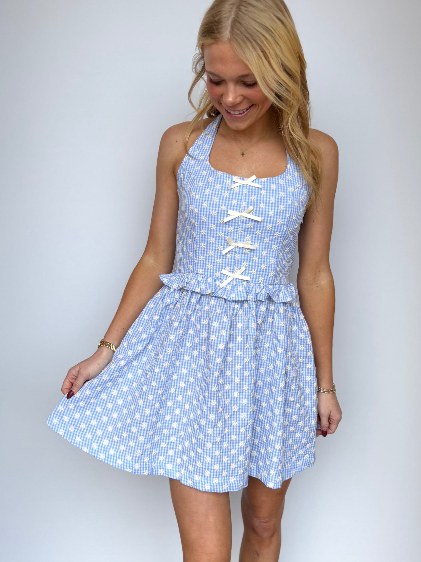 Blue Gingham Halter Mini