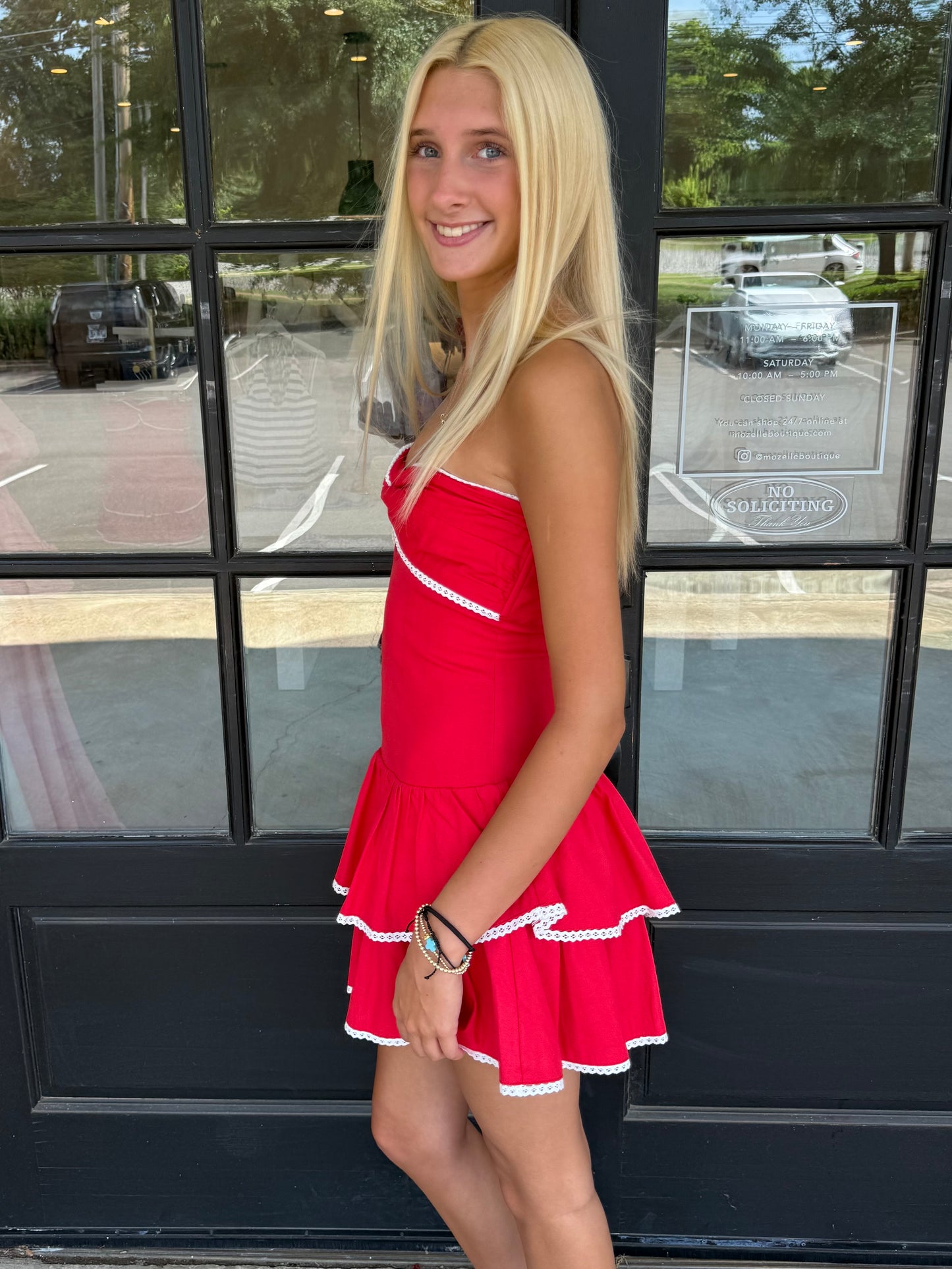 Red Twist Lace Trim Romper
