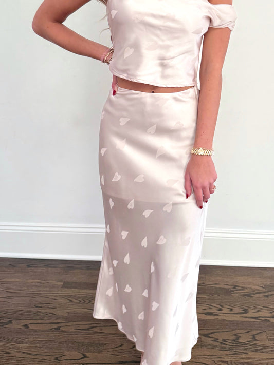 Cream/Heart Bias Maxi Skirt