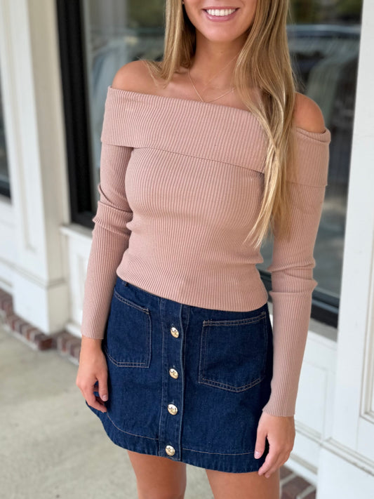 Taupe 90's Rib Knit Sweater