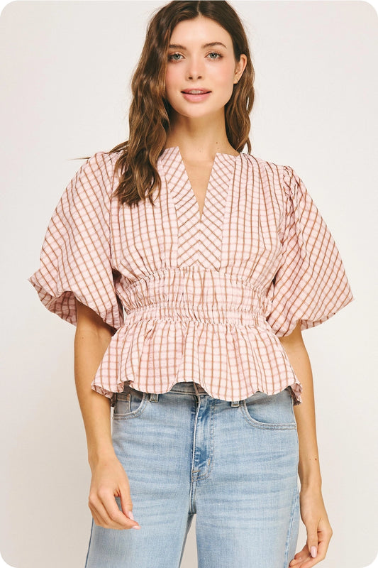 Blush Checkered Blouse