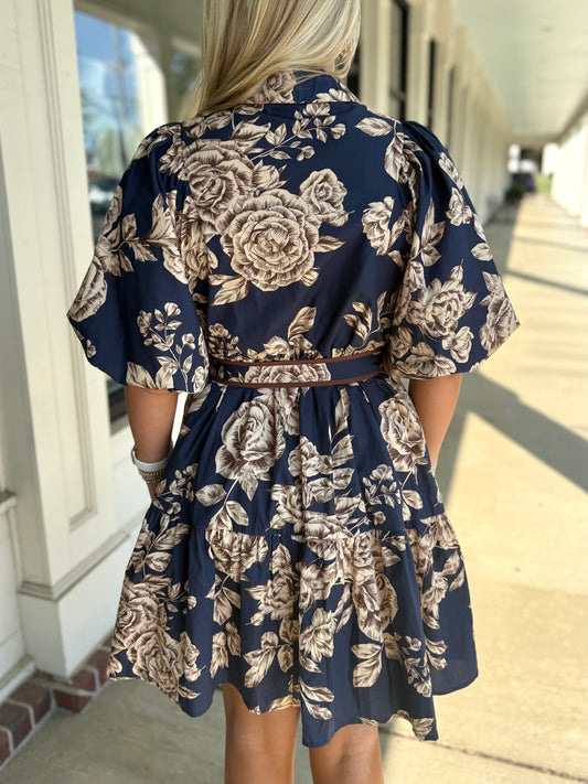 Midnight Floral Bubble Sleeve Mini