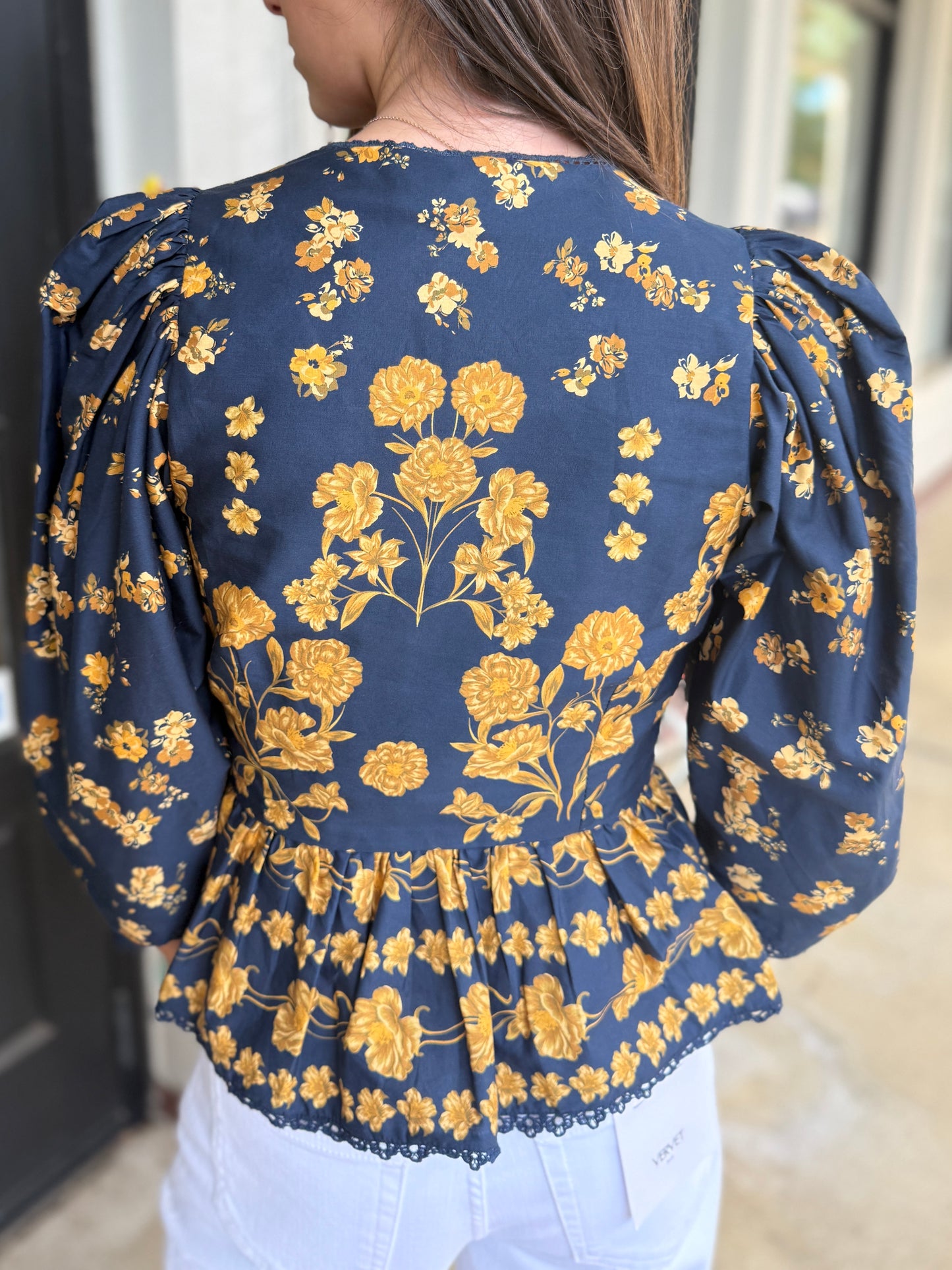 Navy Gold Lace Top