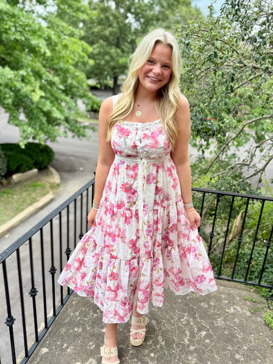 Fuchsia Floral Lacy Tiered Maxi