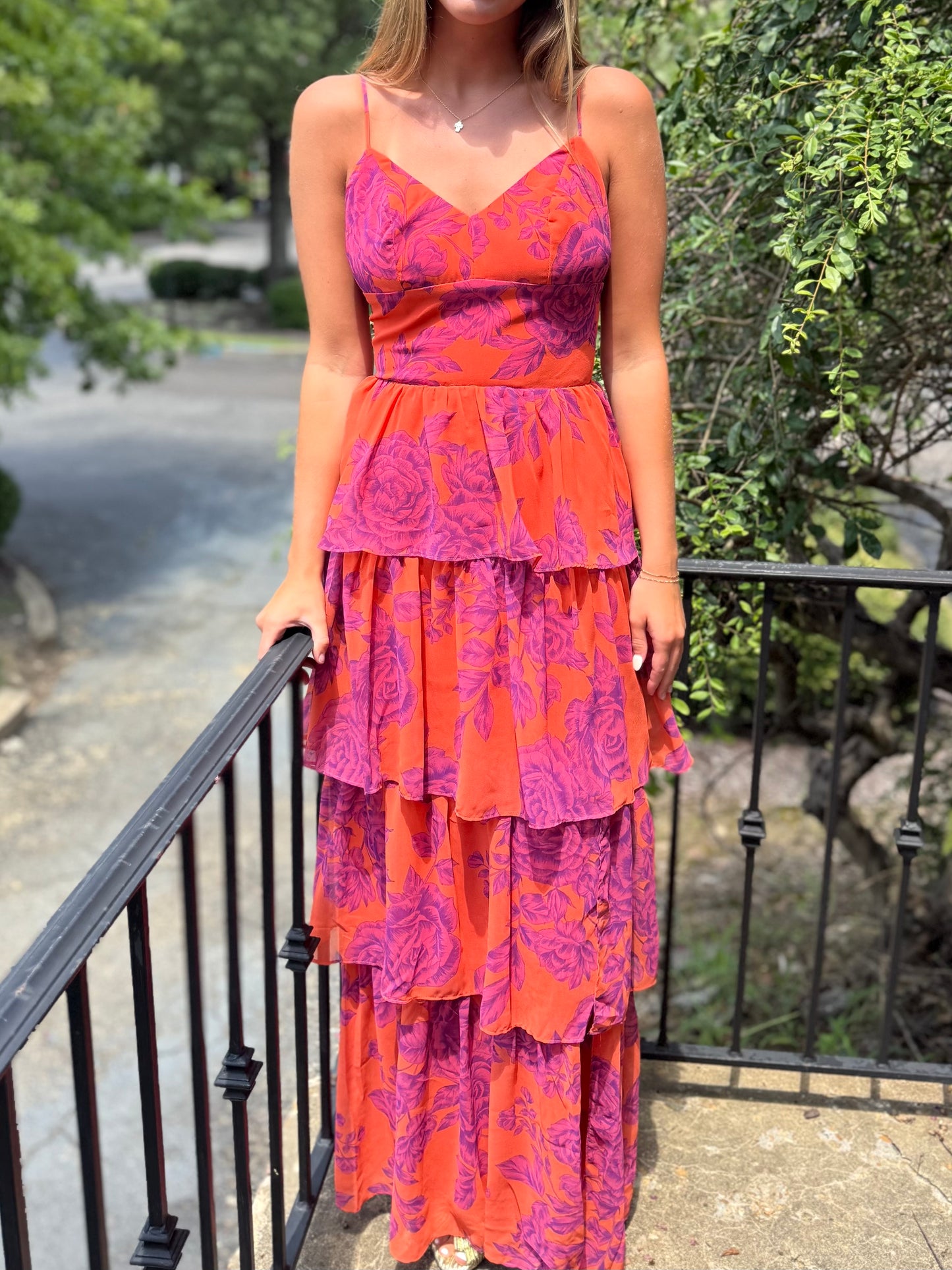 Magenta Rose Tiered Maxi