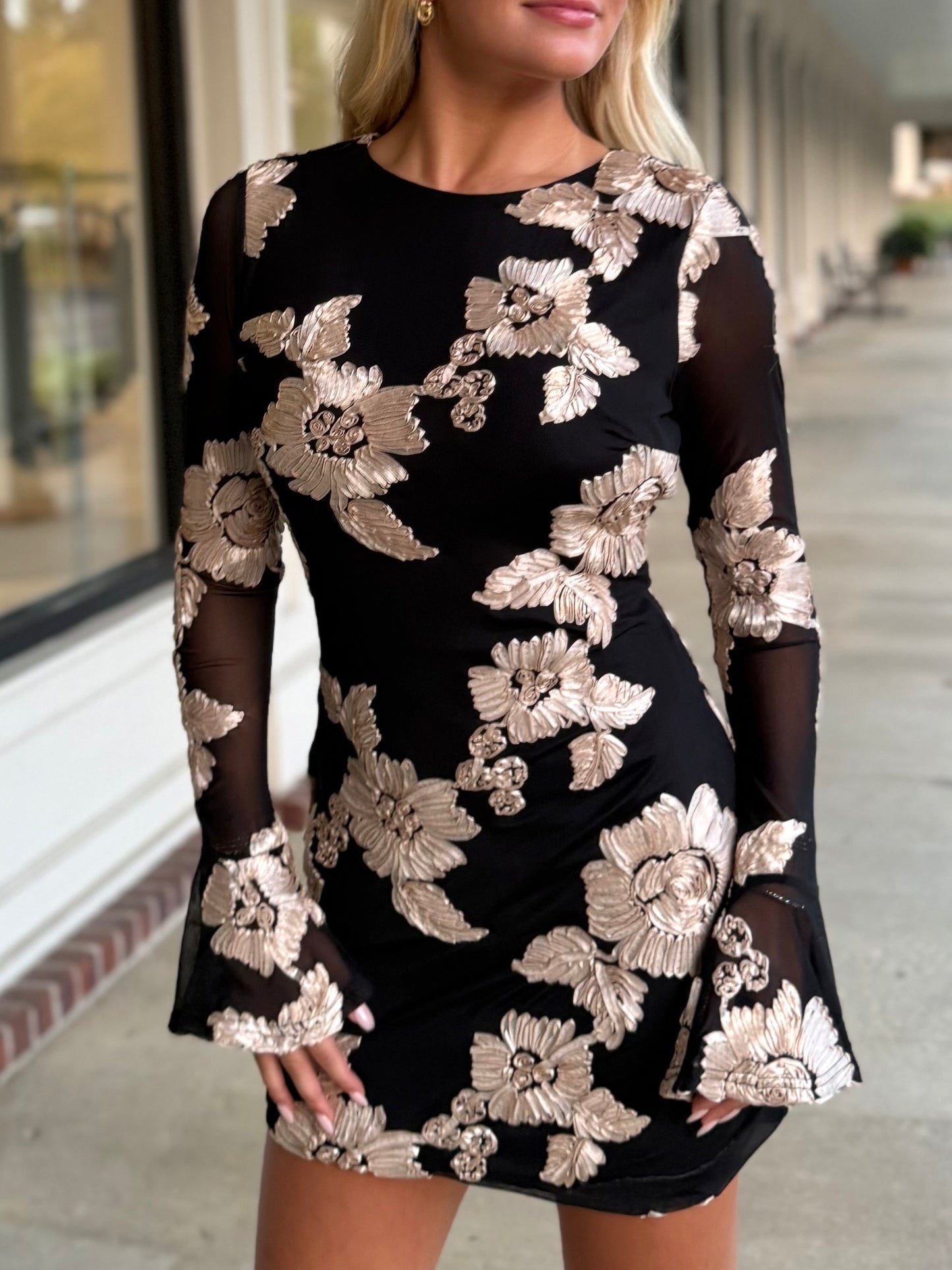 Black Bell Sleeve Soutache Dress