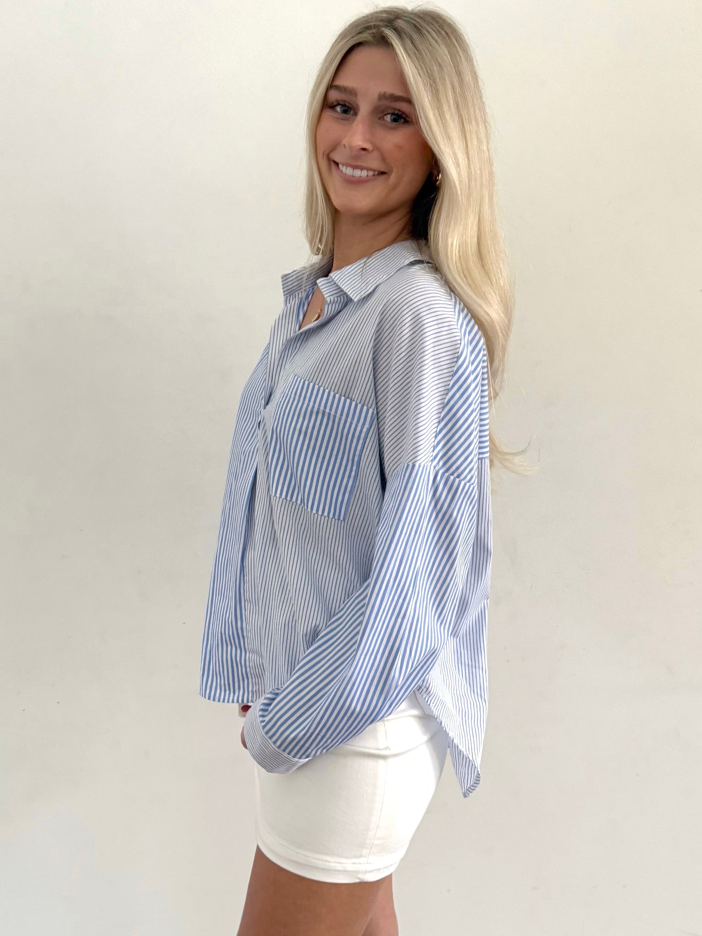 Blue Multi Stripe V-Neck Shirt