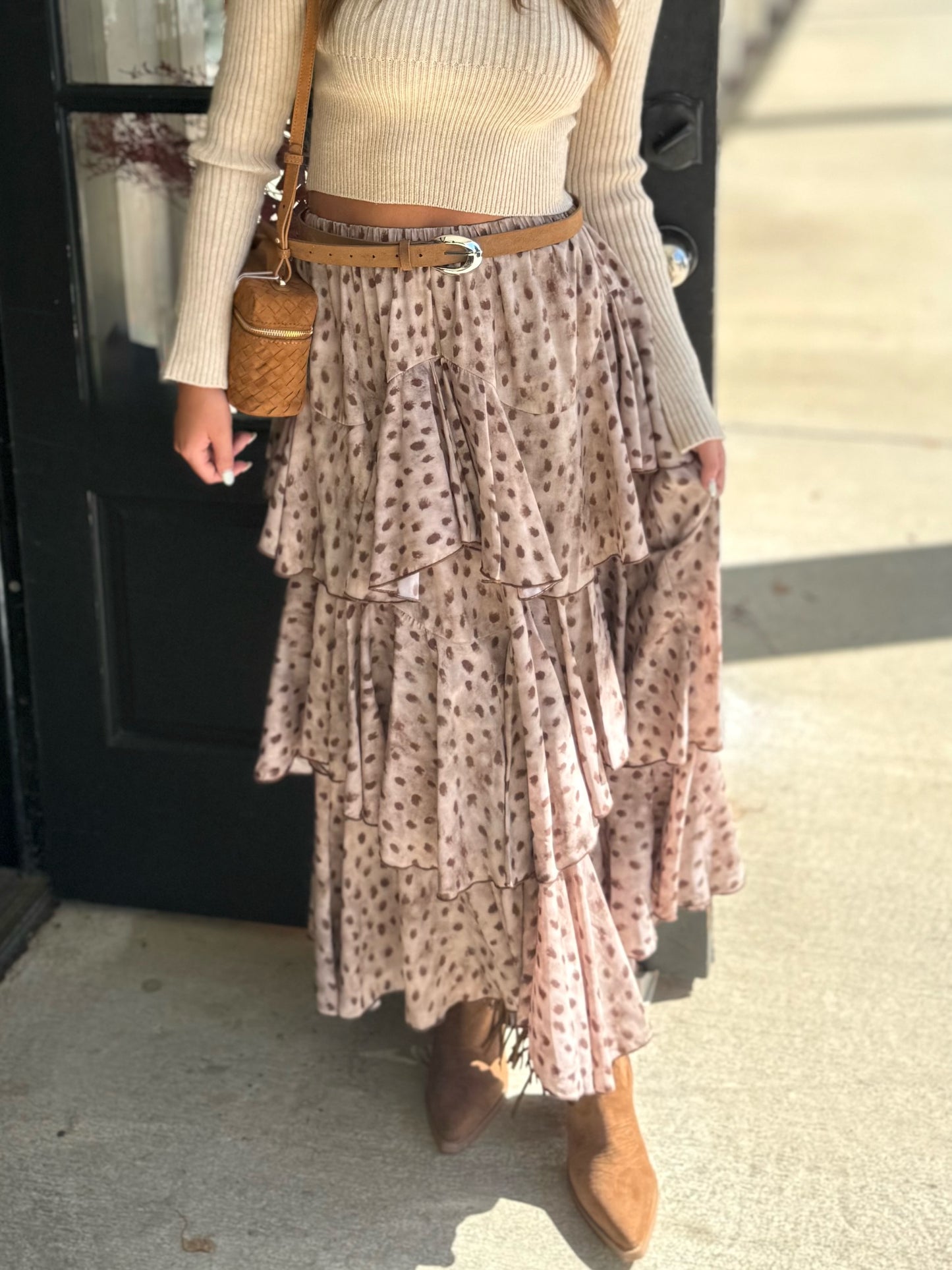 Desert Brown Tiered Maxi Skirt