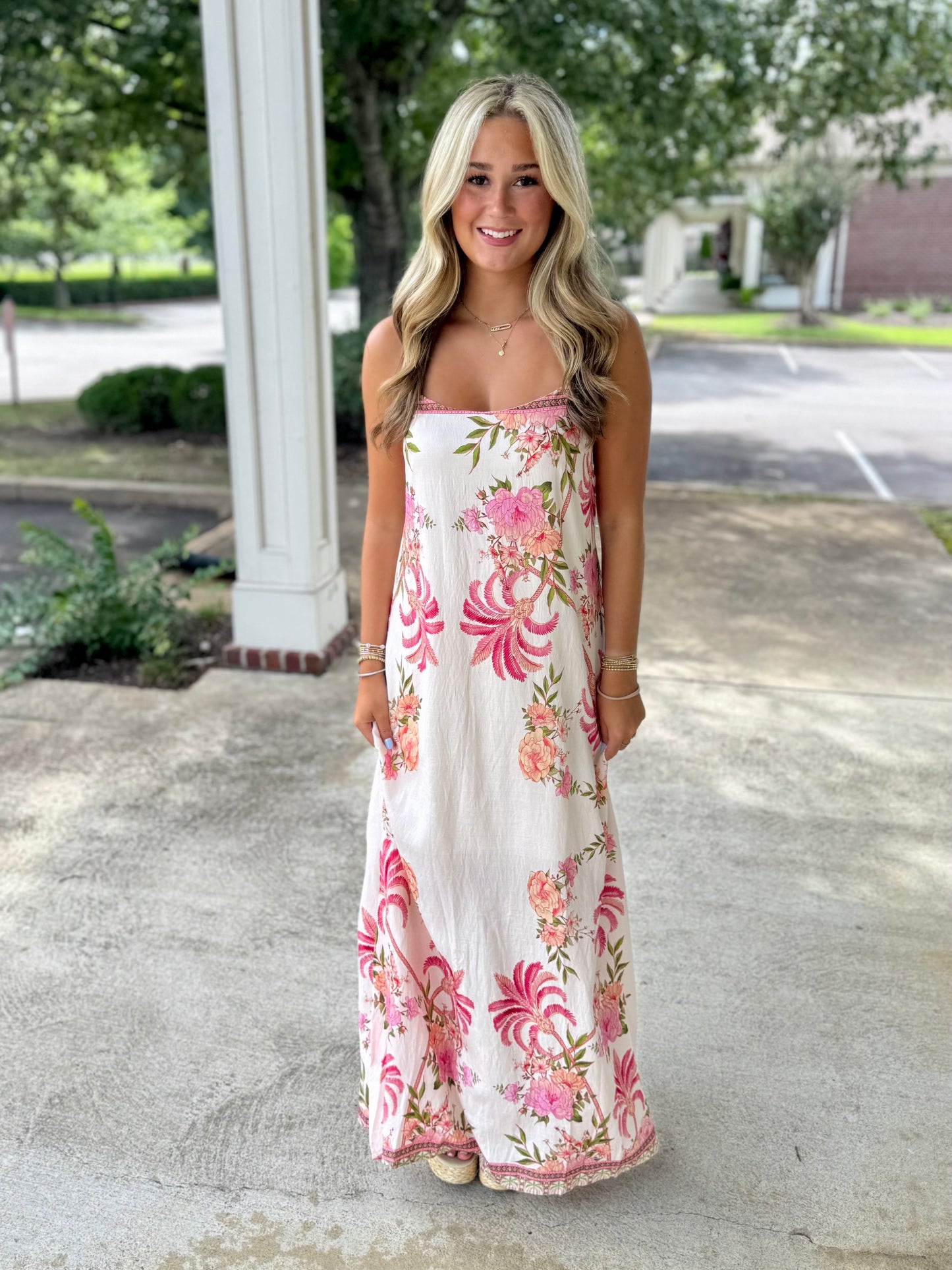 Cream Bead Strap Maxi Dress