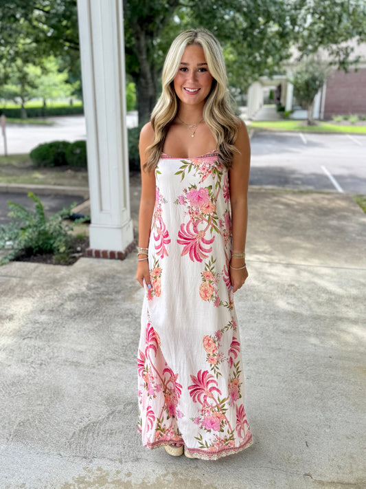 Cream Bead Strap Maxi Dress