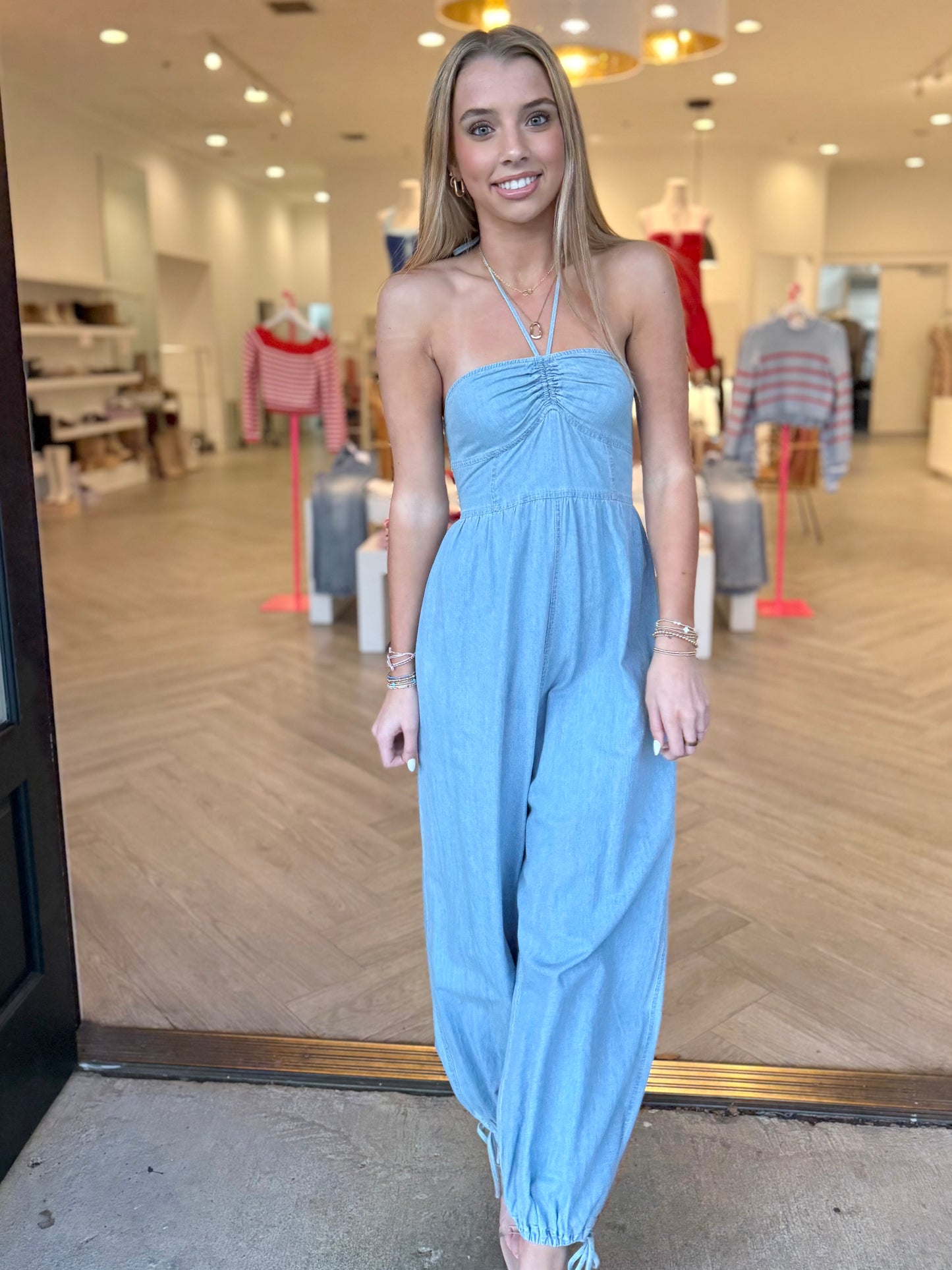 Light Denim Halter Jumpsuit