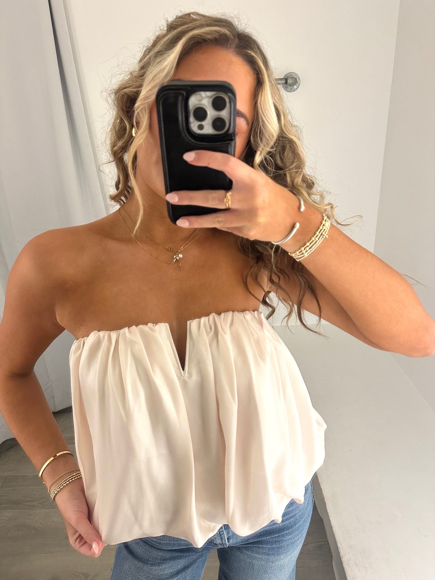 Cream Bubble Tube Top