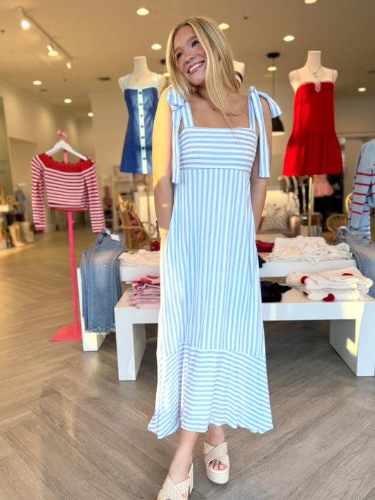 Blue Stripe Block Tie Dress