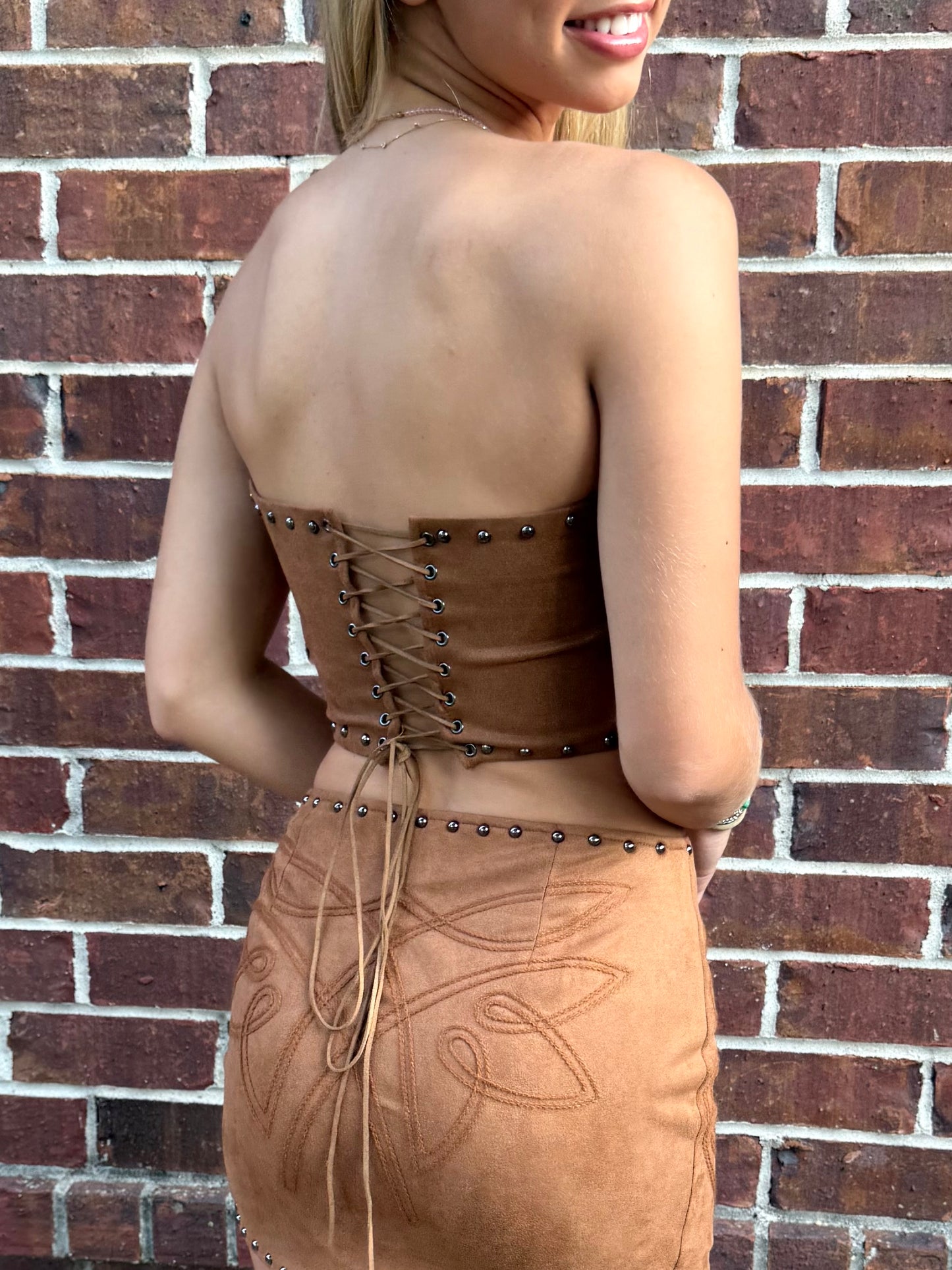 Suede Stud Stitch Tube Top