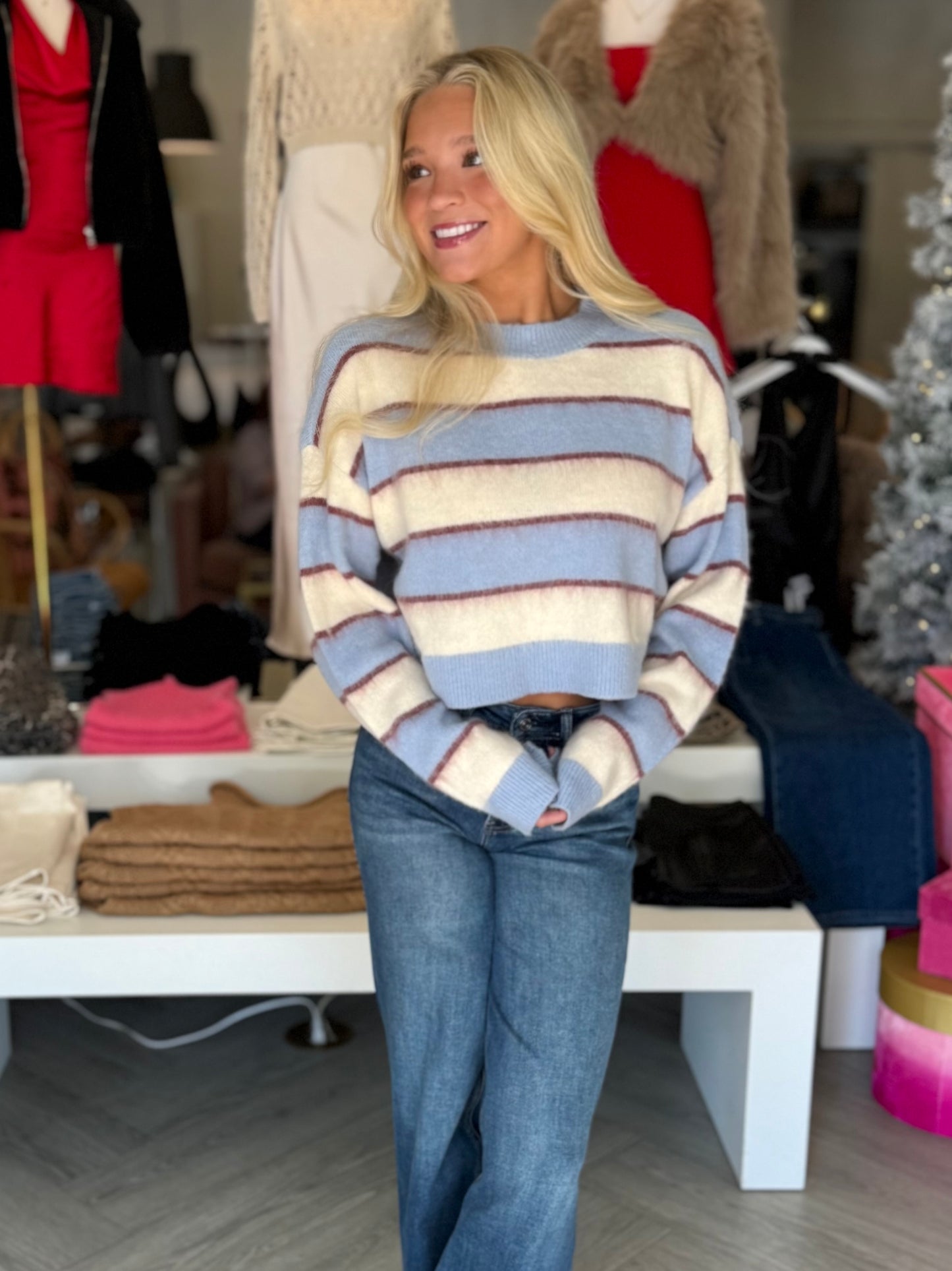 Blue Multi Stripe Knit Sweater