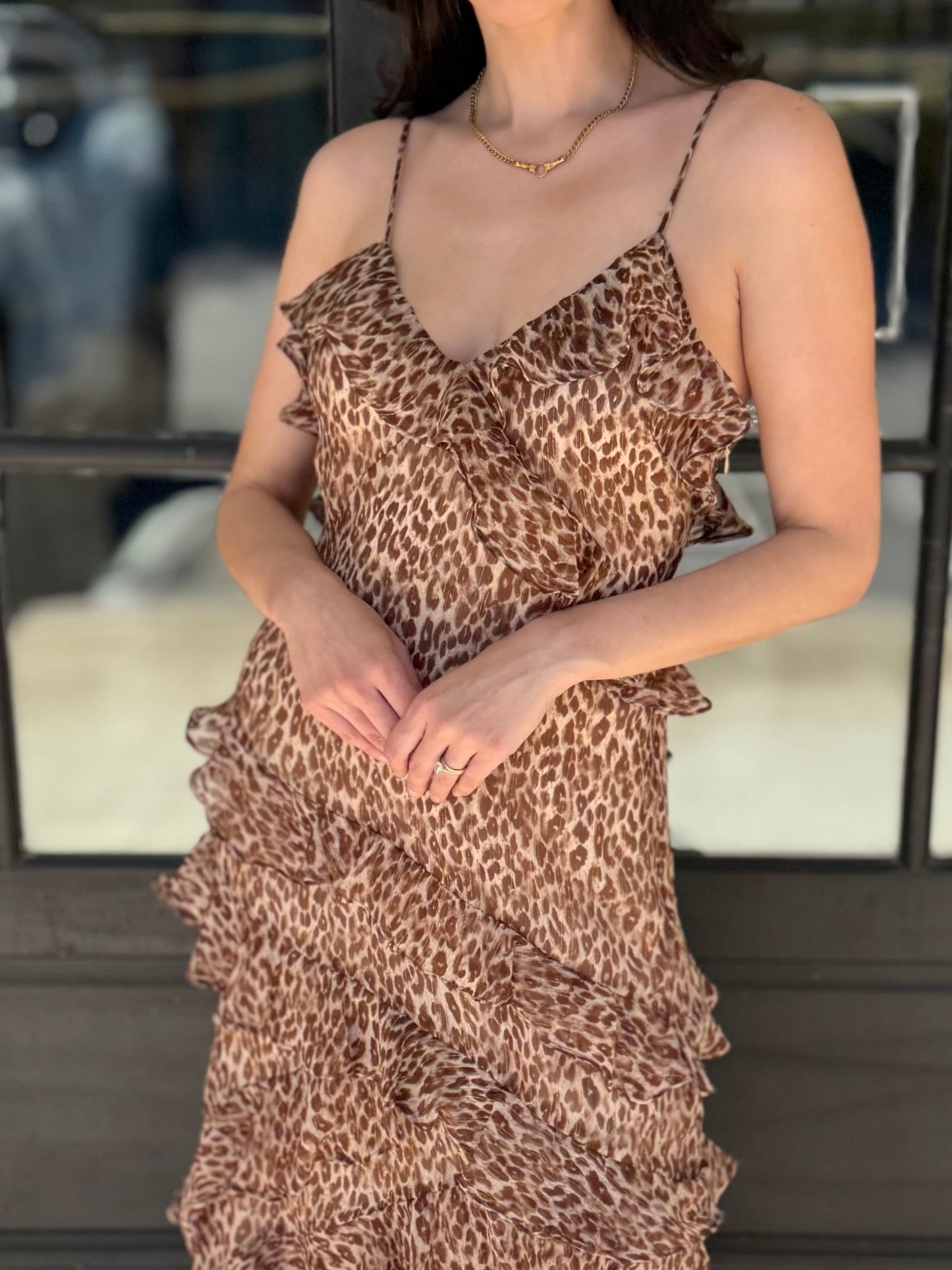 Leopard Ruffle Glitter Maxi