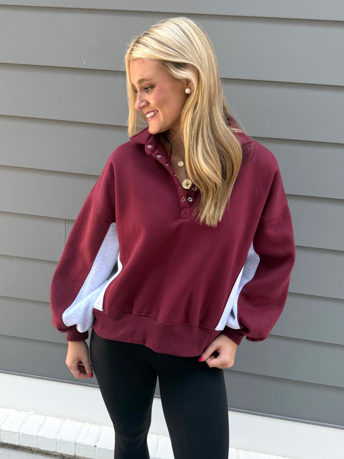 Burgundy Color Block Piper Snap