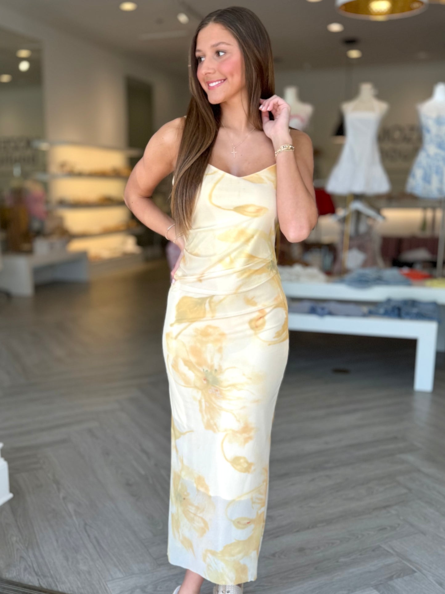 Yellow Printed Tulle Dress