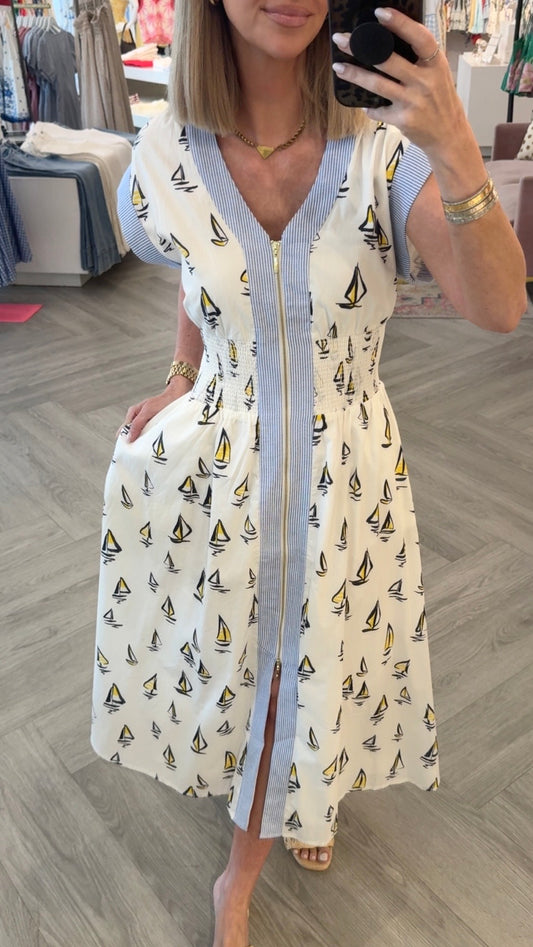 Cream Sailboat Zip Midi