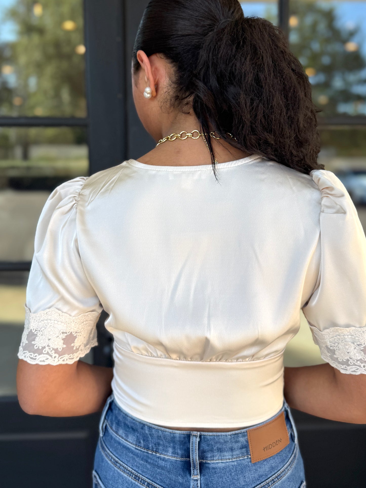 Champagne Lace Satin Top