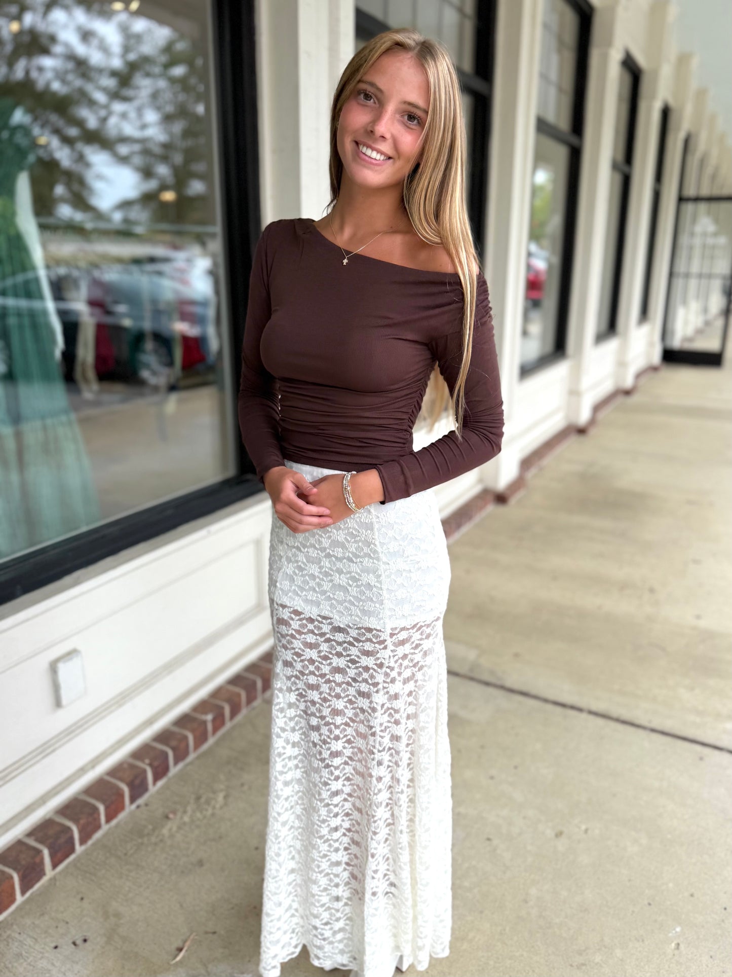Ivory Floral Lace Maxi Skirt