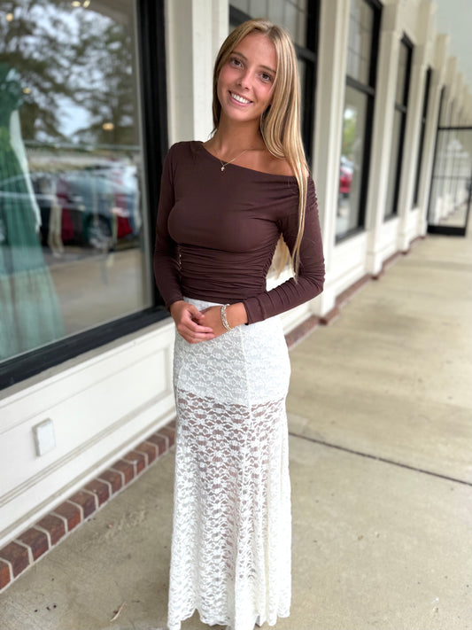 Ivory Floral Lace Maxi Skirt