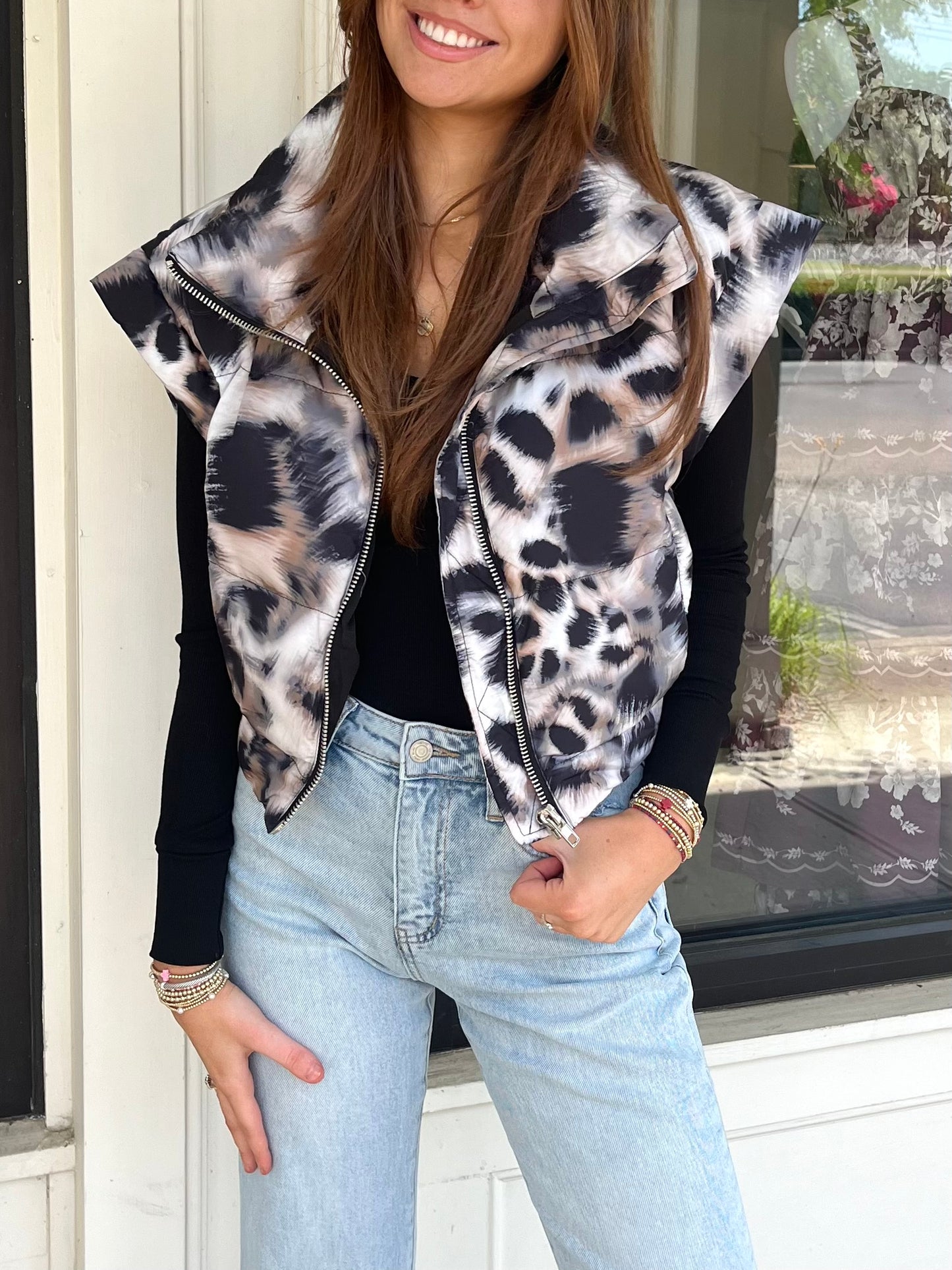 Brown Leopard Puff Vest