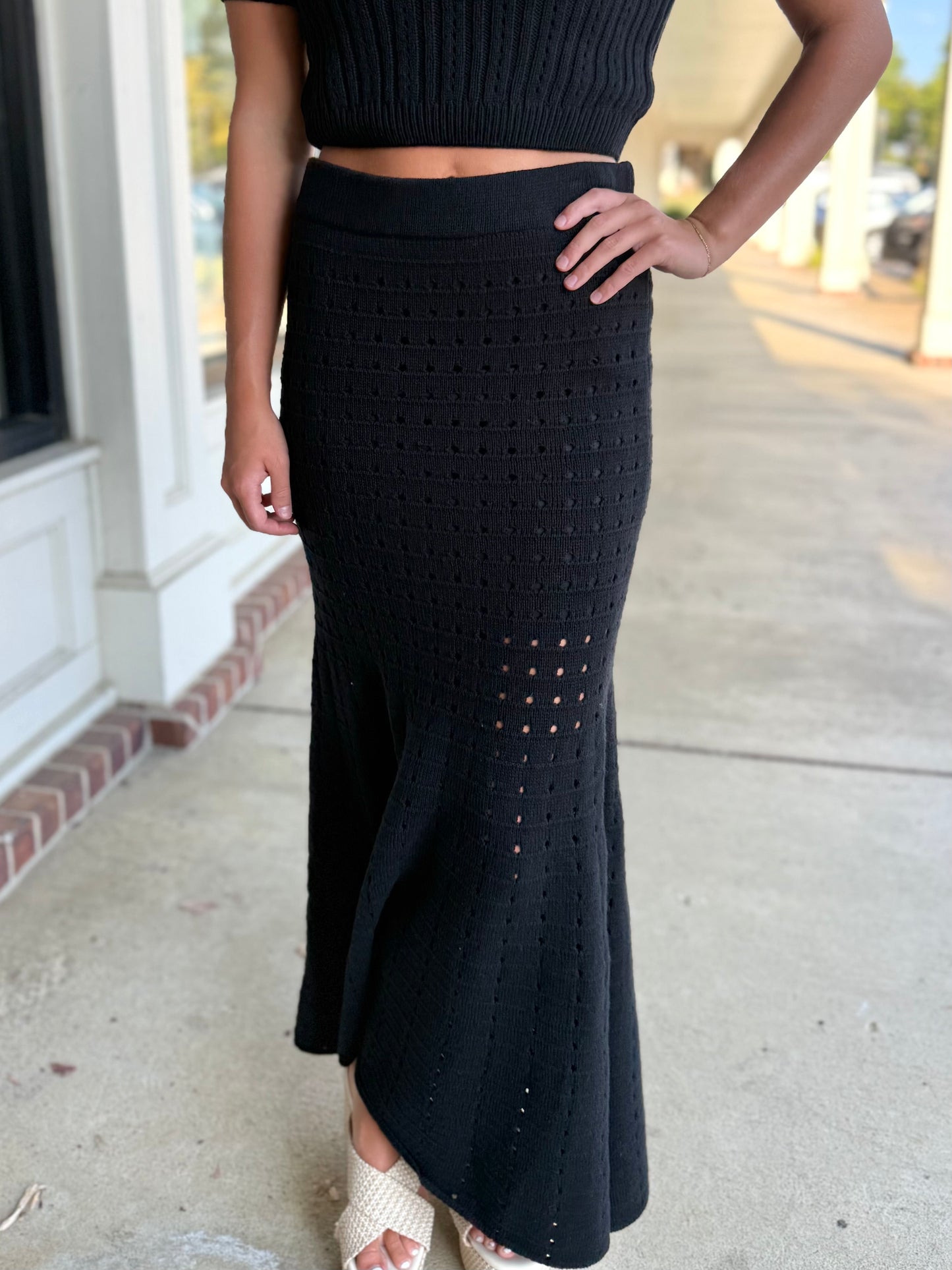 Black Pointelle Sweater Skirt