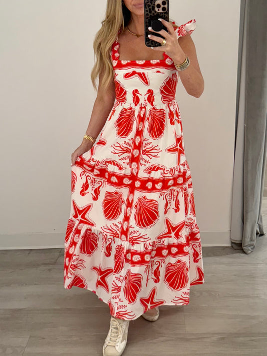Red Seahorse Tiered Midi