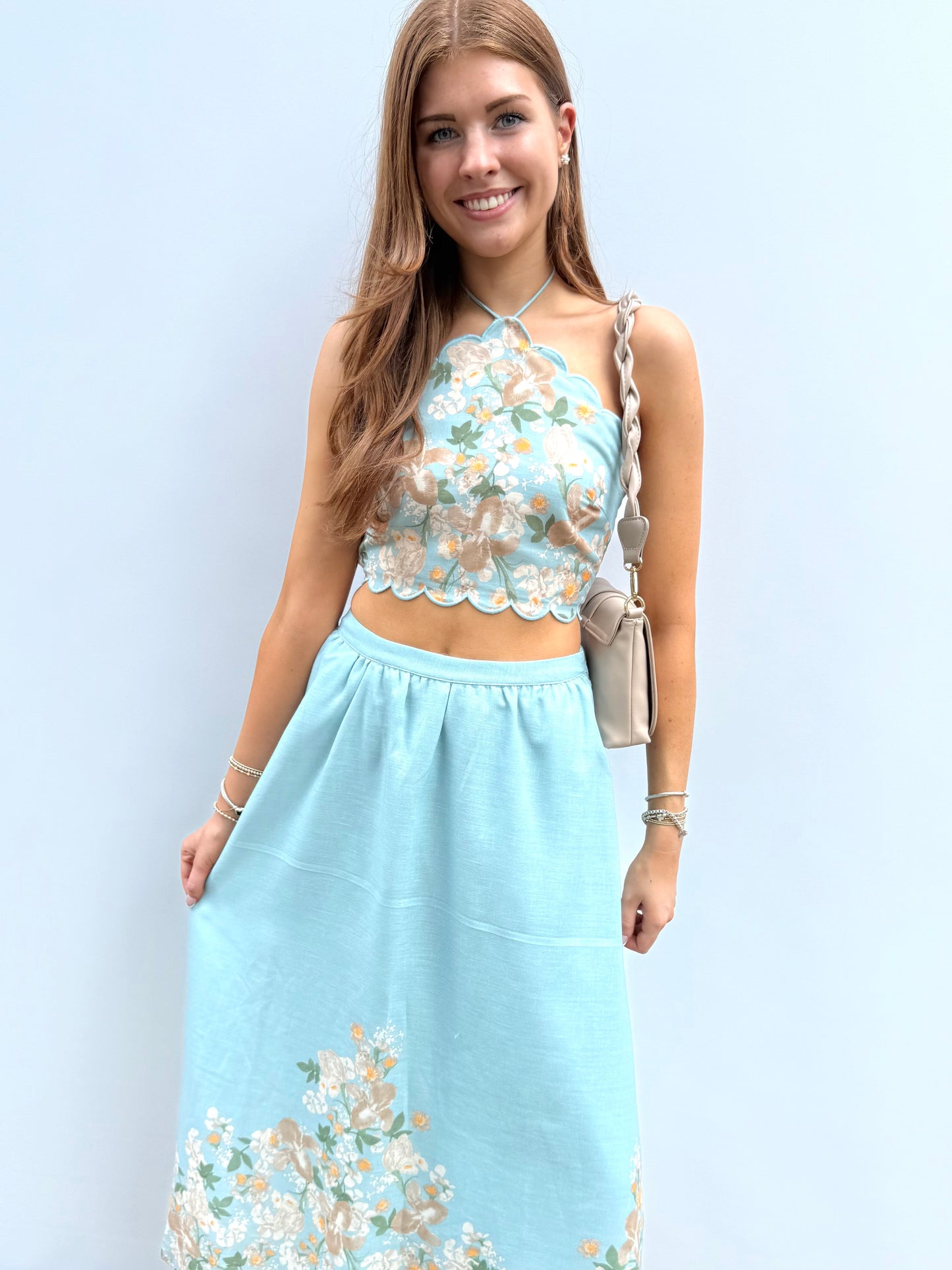 Blue Floral Midi Skirt