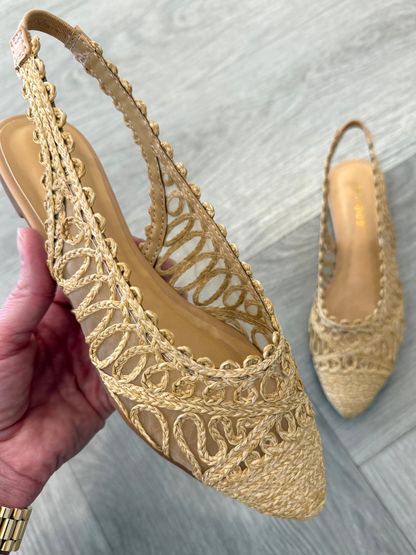 Woven Beige Sling Back Flat