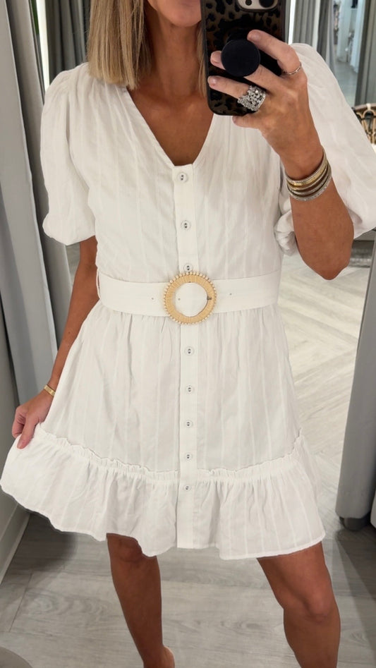White Belted Bubble Dress